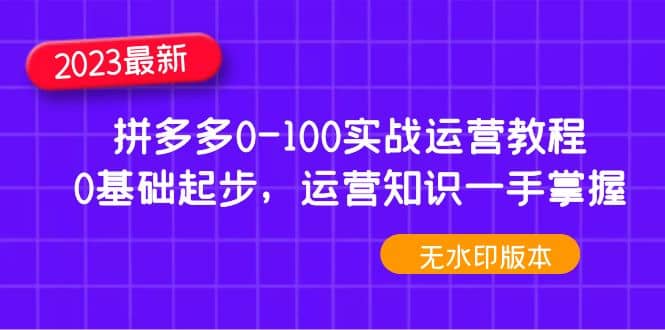 2023拼多多0-100实战运营教程，0基础起步，运营知识一手掌握（无水印）-创途网