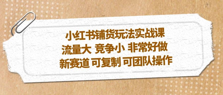 小红书铺货玩法实战课，流量大 竞争小 非常好做 新赛道 可复制 可团队操作-创途网
