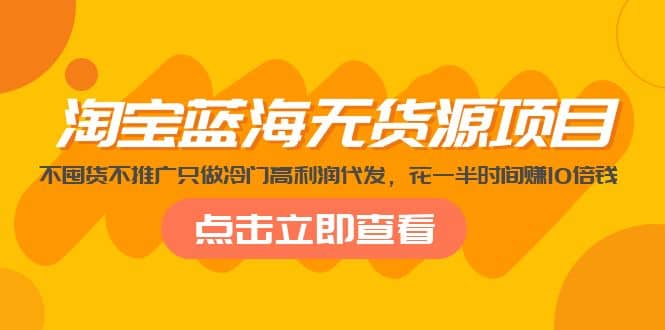 淘宝蓝海无货源项目，不囤货不推广只做冷门高利润代发-创途网