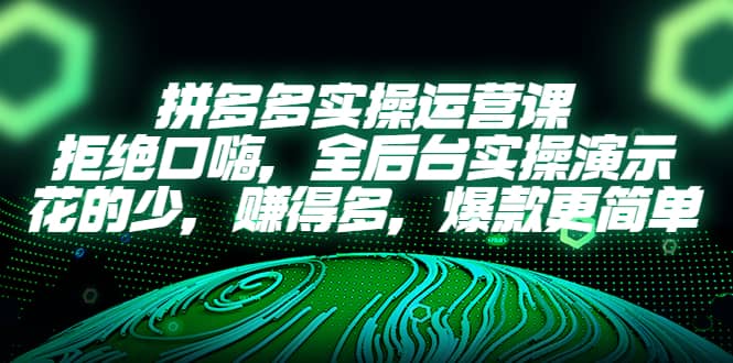 拼多多实操运营课：拒绝口嗨，全后台实操演示，花的少，赚得多，爆款更简单-创途网