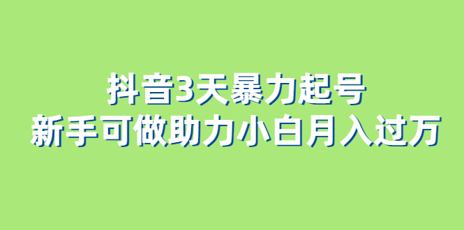 抖音3天暴力起号新手可做助力小白月入过万-创途网