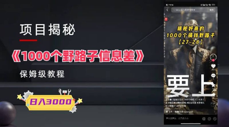 1000个野路子信息差保姆式教程-单日变现3000+的玩法解密-创途网