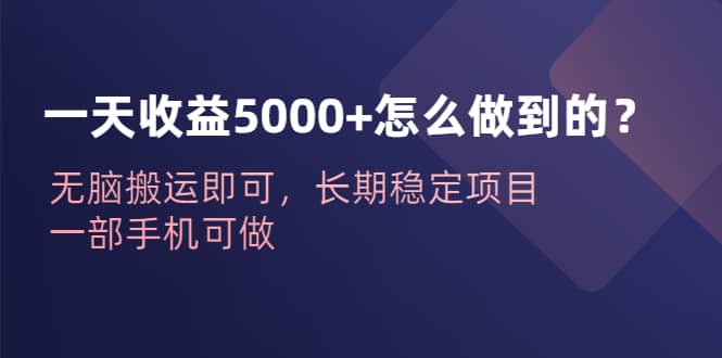 一天收益5000+怎么做到的？无脑搬运即可，长期稳定项目，一部手机可做-创途网