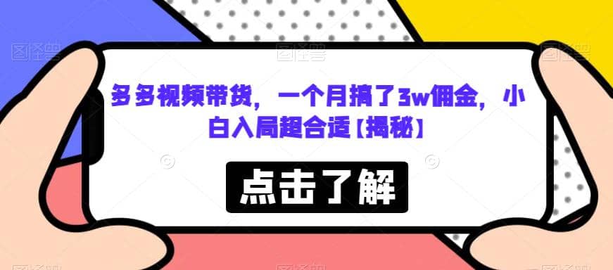 多多视频带货，一个月搞了3w佣金，小白入局超合适【揭秘】-创途网