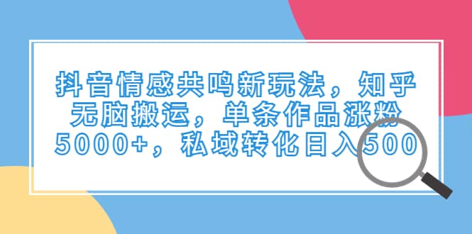 抖音情感共鸣新玩法，知乎无脑搬运，单条作品涨粉5000+，私域转化日入500-创途网
