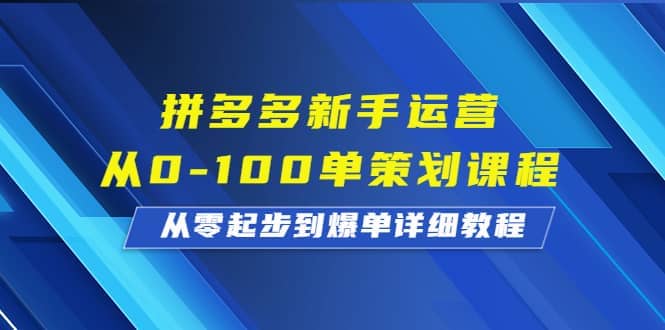 拼多多新手运营从0-100单策划课程，从零起步到爆单详细教程-创途网