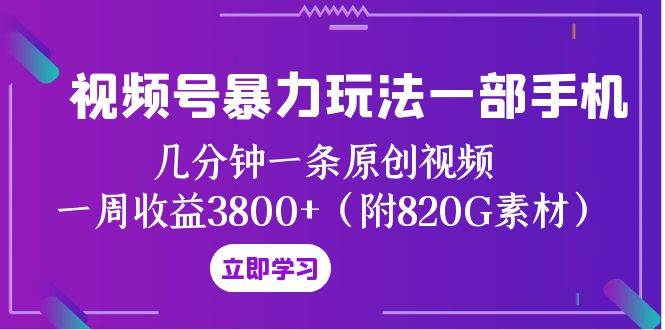 视频号暴力玩法一部手机 几分钟一条原创视频 一周收益3800+（附820G素材）-创途网