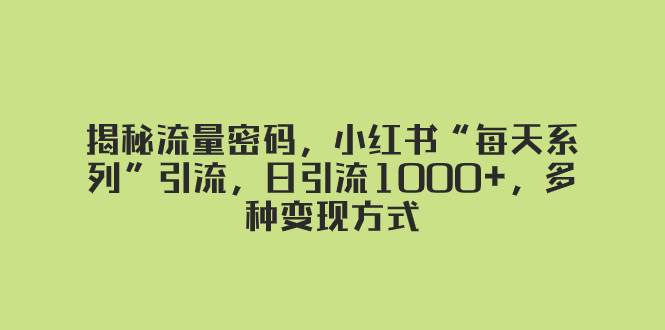 揭秘流量密码，小红书“每天系列”引流，日引流1000+，多种变现方式-创途网