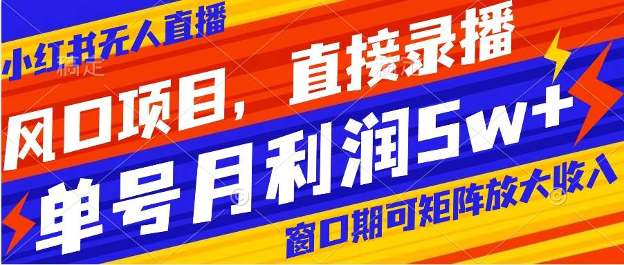风口项目，小红书无人直播带货，直接录播，可矩阵，月入5w+-创途网