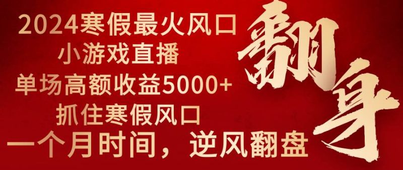 2024年最火寒假风口项目 小游戏直播 单场收益5000+抓住风口 一个月直接提车-创途网