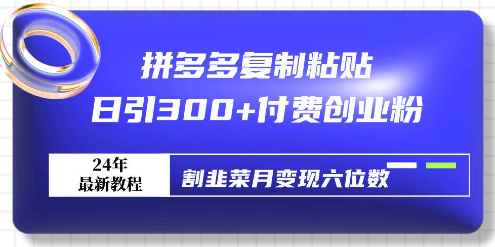 拼多多复制粘贴日引300+付费创业粉，割韭菜月变现六位数最新教程！-创途网