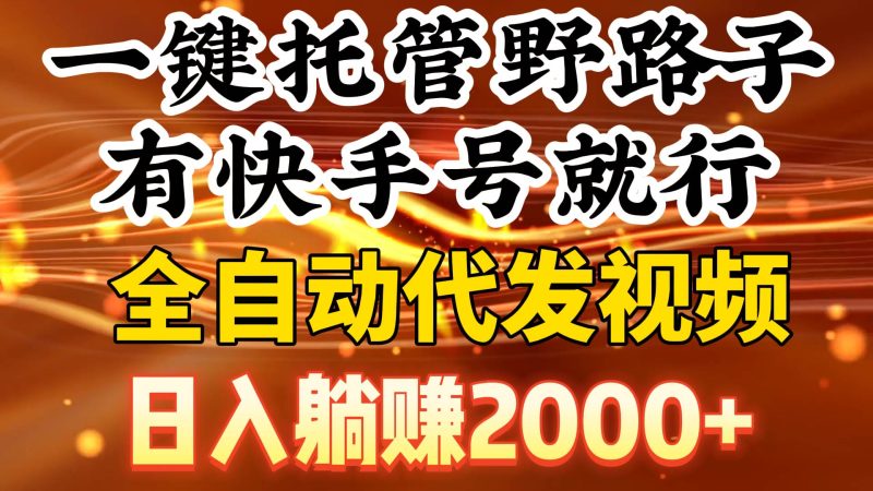 一键托管野路子,有快手号就行,日入躺赚2000+,全自动代发视频-创途网