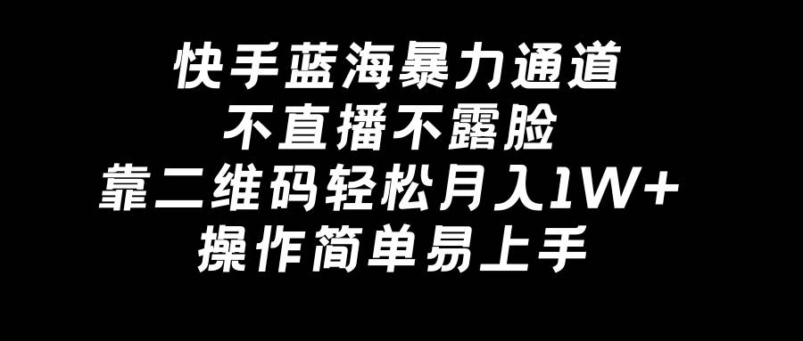 快手蓝海暴力通道，不直播不露脸，靠二维码轻松月入1W+，操作简单易上手-创途网