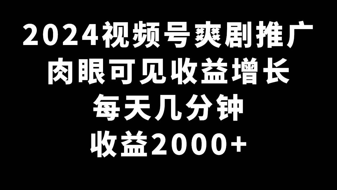 2024视频号爽剧推广，肉眼可见的收益增长，每天几分钟收益2000+-创途网