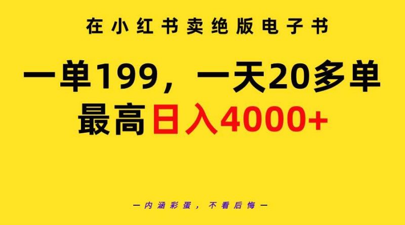在小红书卖绝版电子书,一单199 一天最多搞20多单,最高日入4000+教程+资料-创途网