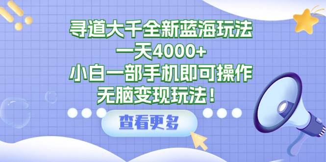 寻道大千全新蓝海玩法，一天4000+，小白一部手机即可操作，无脑变现玩法！-创途网