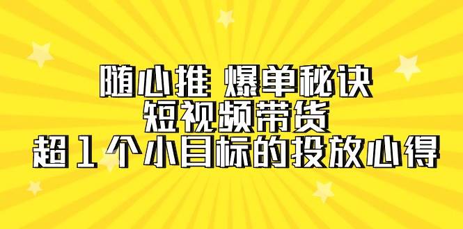 随心推 爆单秘诀，短视频带货-超1个小目标的投放心得（7节视频课）-创途网