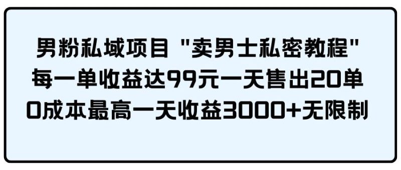 男粉私域项目 卖男士私密教程 每一单收益达99元一天售出20单-创途网