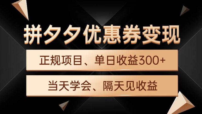 拼夕夕优惠券变现，单日收益300+，手机电脑都可操作-创途网