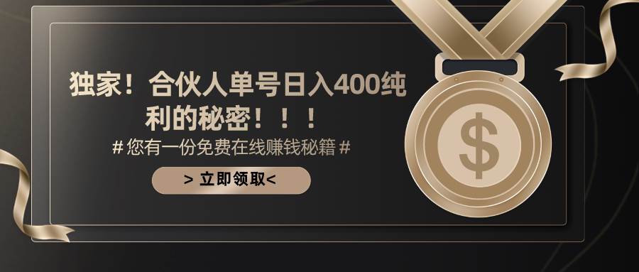 合伙人广告撸金最新玩法，每天单号400纯利-创途网