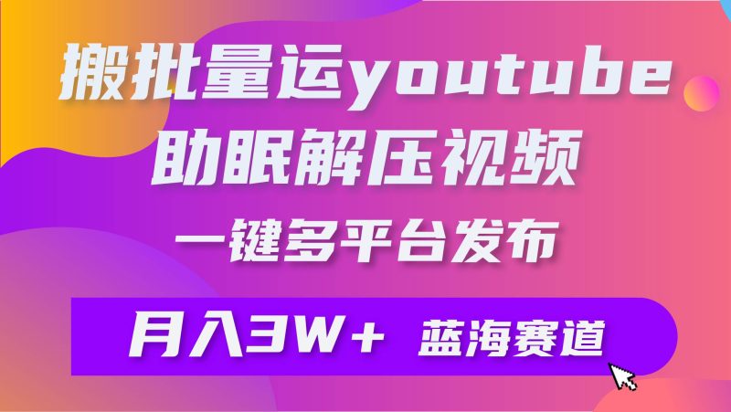 批量搬运YouTube解压助眠视频 一键多平台发布 月入2W+-创途网