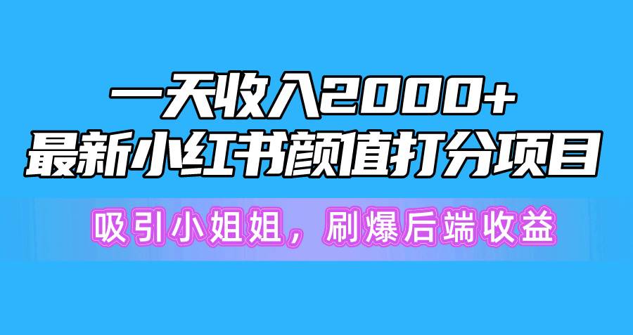 一天收入2000+，最新小红书颜值打分项目，吸引小姐姐，刷爆后端收益-创途网