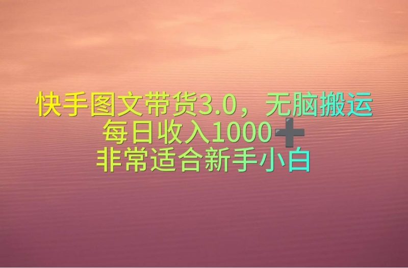 快手图文带货3.0，无脑搬运，每日收入1000＋，非常适合新手小白-创途网