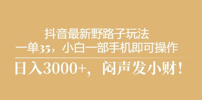 抖音最新野路子玩法，一单35，小白一部手机即可操作，，日入3000+，闷…-创途网
