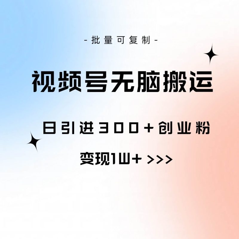 视频号无脑搬运日引300+创业粉,变现1W+可批量复制-创途网
