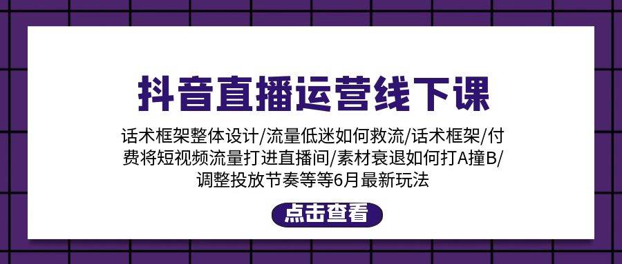 抖音直播运营线下课：话术框架/付费流量直播间/素材A撞B/等6月新玩法-创途网