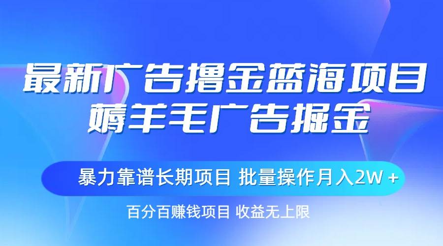 最新广告撸金蓝海项目，薅羊毛广告掘金 长期项目 批量操作月入2W＋-创途网
