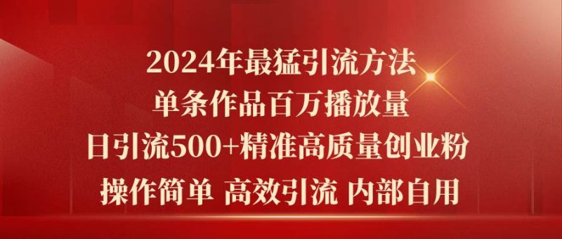2024年最猛暴力引流方法,单条作品百万播放 单日引流500+高质量精准创业粉-创途网