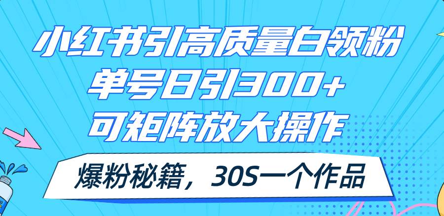 小红书引高质量白领粉，单号日引300+，可放大操作，爆粉秘籍！30s一个作品-创途网