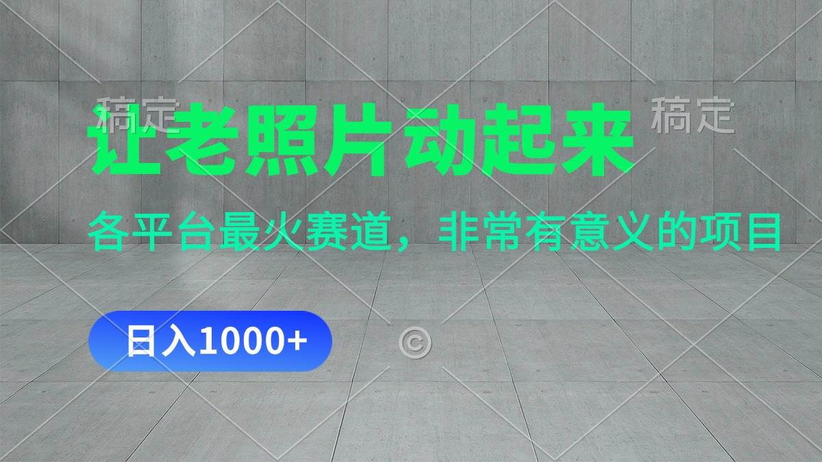 让老照片动起来，一天变现1000+，各平台最火赛道，看完就会-创途网
