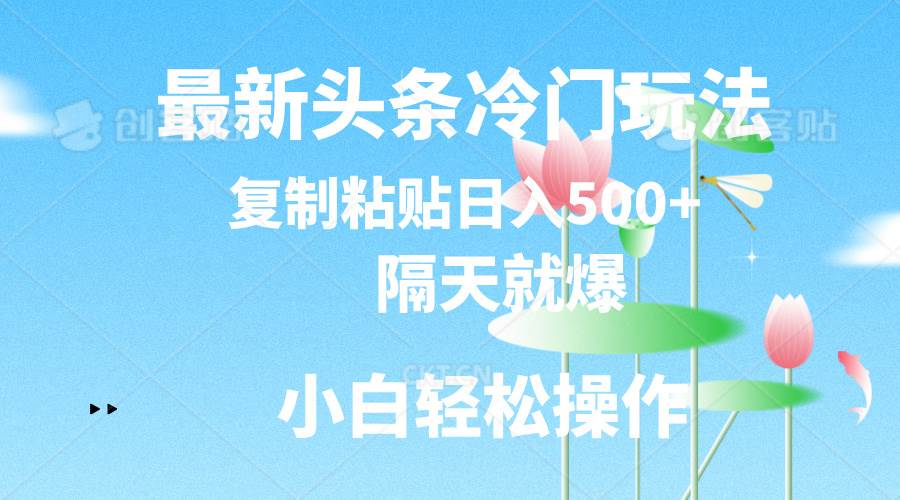 最新头条冷门玩法，隔天就爆，复制粘贴日入500+-创途网