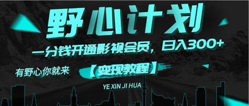 《野心计划》一分钱卖影视会员，日入300+-创途网