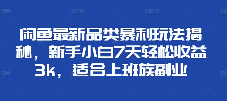 闲鱼最新品类暴利玩法揭秘，新手小白7天轻松赚3000+，适合上班族副业-创途网