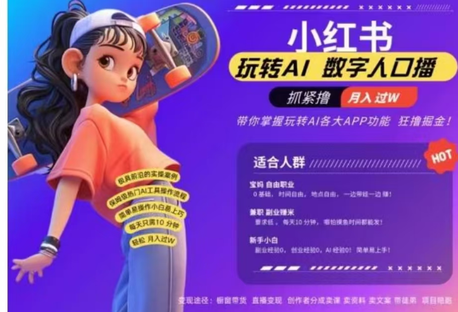 小红书数字人暴力起号，AI改写文案，流量火爆月入破W轻松拿捏，再也不用费劲录口播-创途网