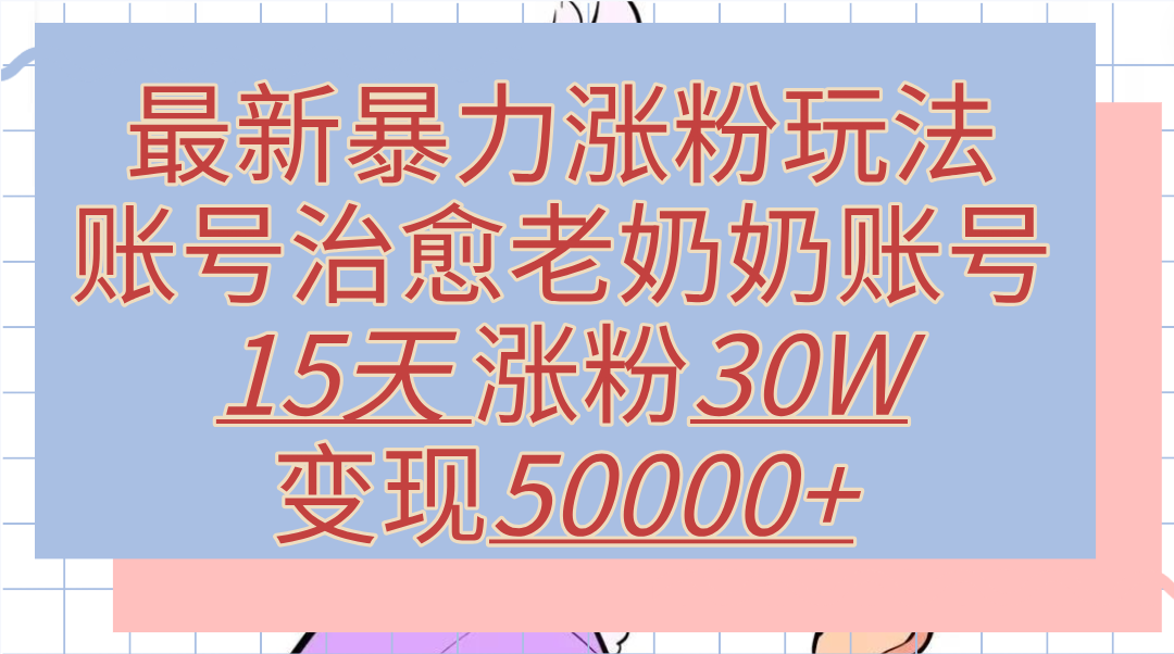 最新暴力涨粉玩法，治愈老奶奶账号，15天涨粉30W，变现50000+【揭秘】-创途网