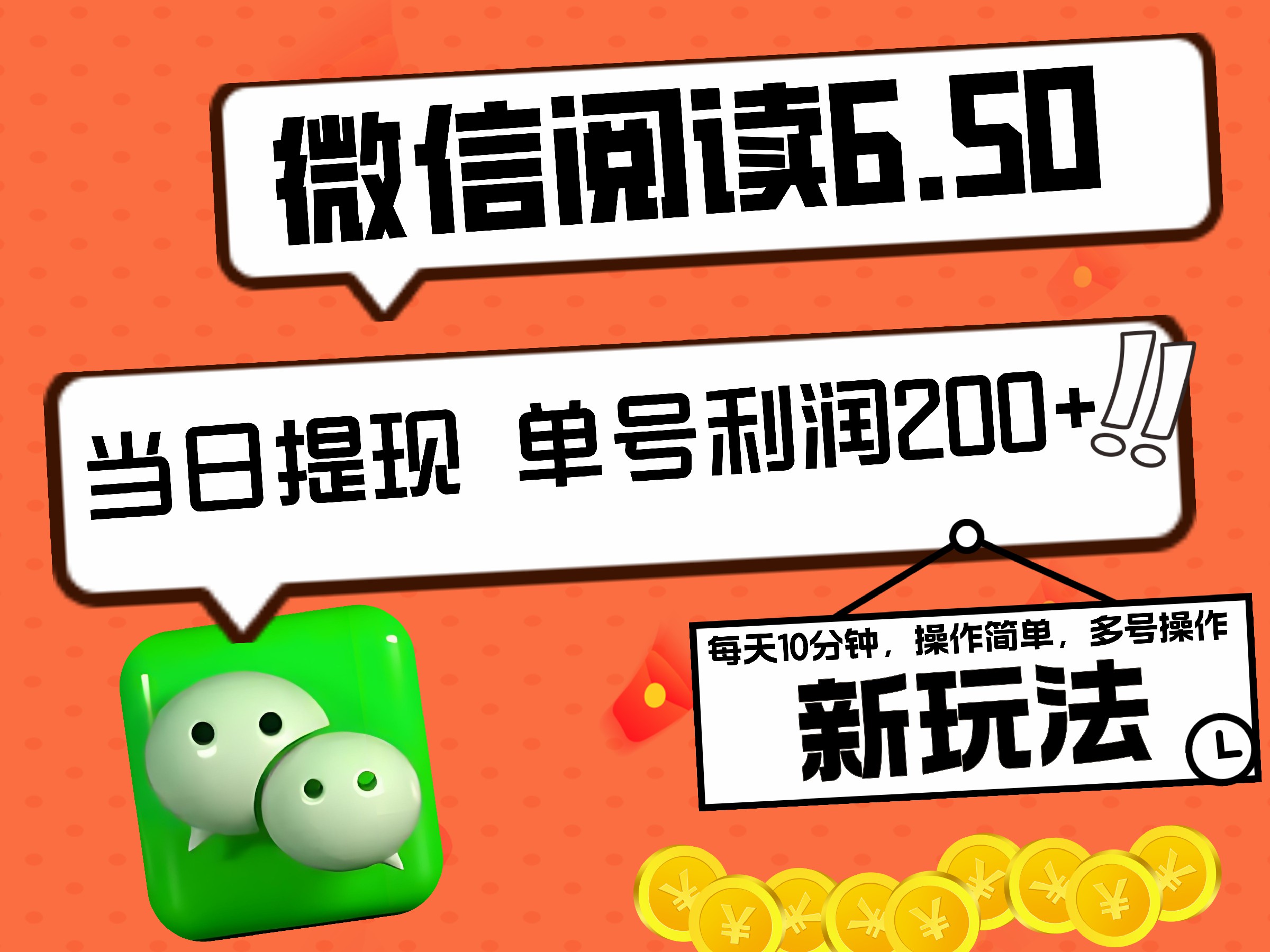 2024最新微信阅读6.50新玩法，5-10分钟 日利润200+，0成本当日提现，可矩阵多号操作-创途网