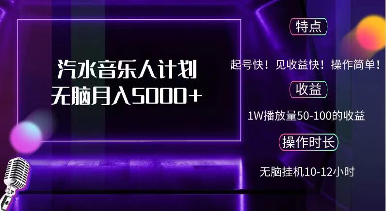 抖音汽水音乐人，计划无脑月入5000+-创途网