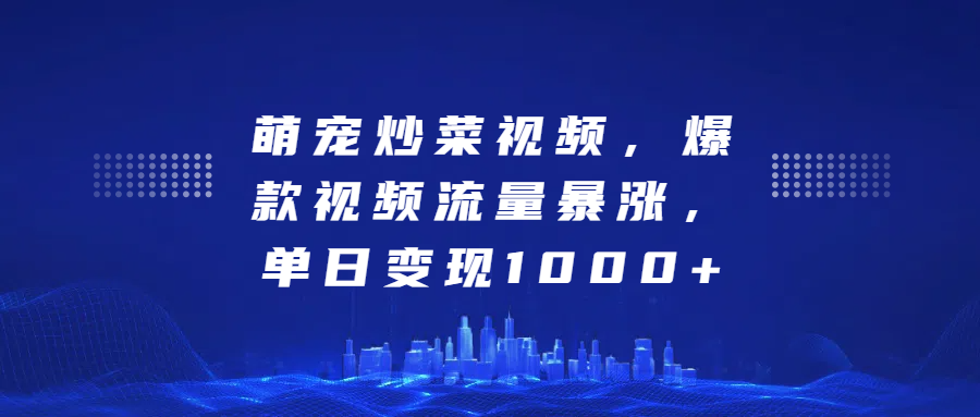 萌宠炒菜视频，爆款视频流量暴涨，单日变现1000+-创途网