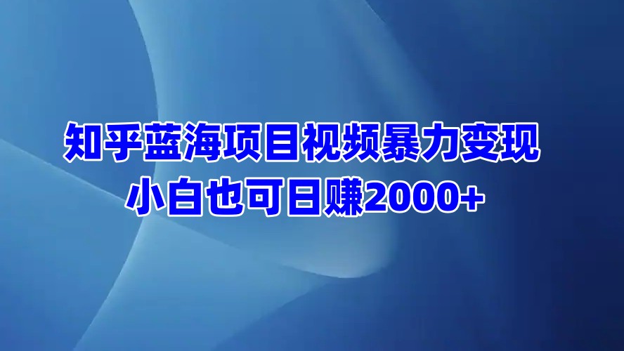 知乎蓝海项目视频暴力变现  小白也可日赚2000+-创途网