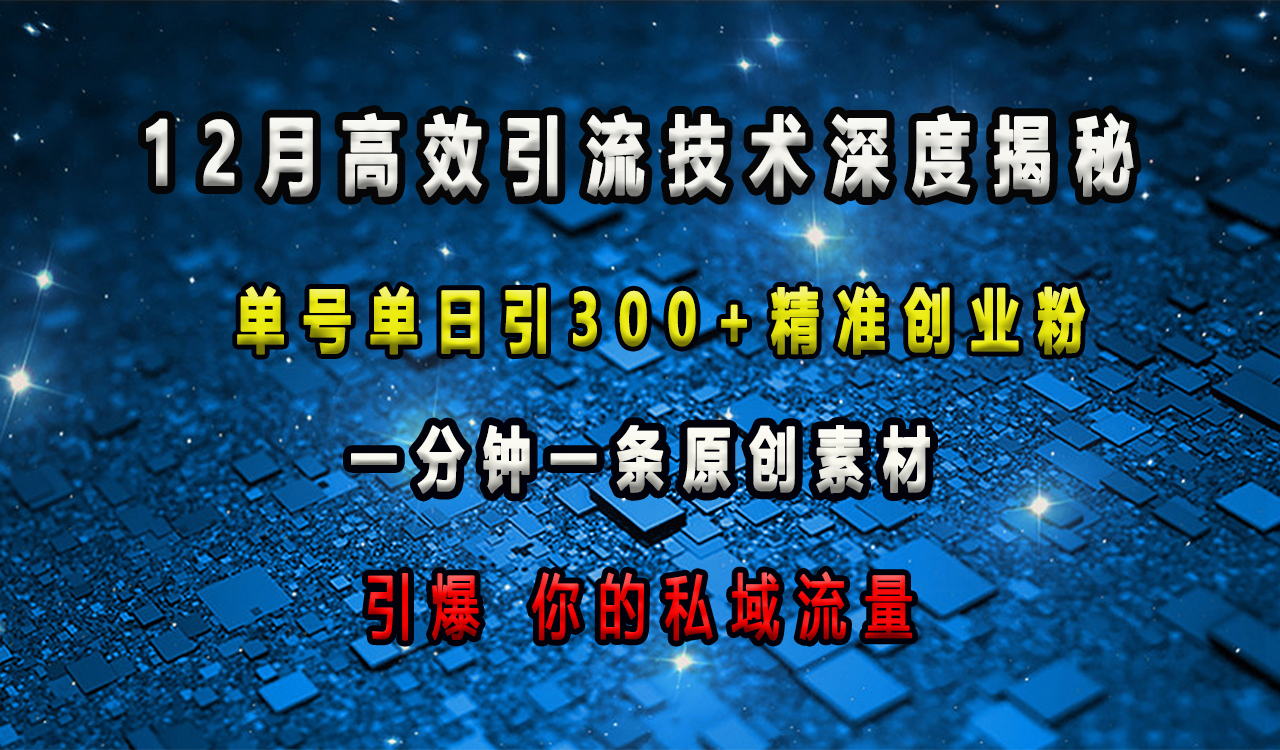 12月高效引流技术深度揭秘 ，单号单日引300+精准创业粉，一分钟一条原创素材，引爆你的私域流量-创途网