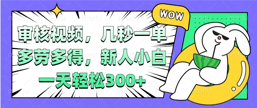 视频审核项目，几秒一单，多劳多得，新人小白一天轻松300+-创途网