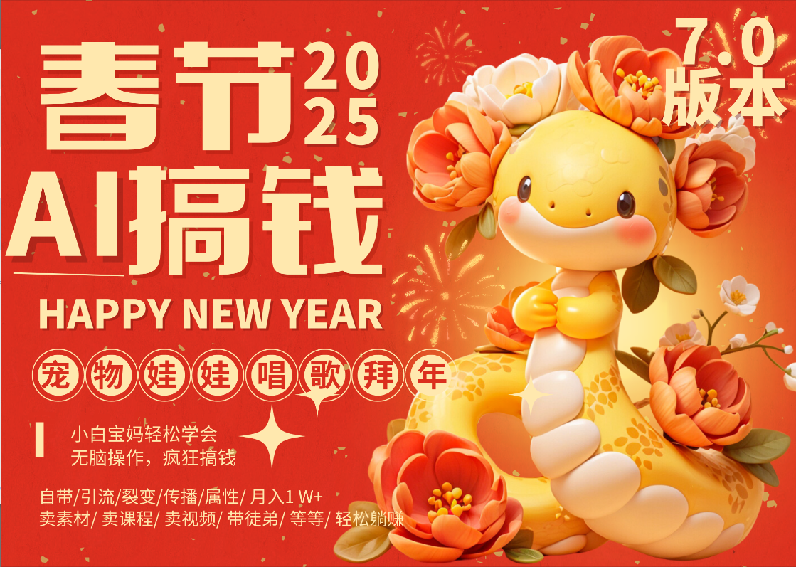 AI春节搞钱7.0升级版 蝴蝶号超火爆萌宠唱歌拜年  AI一键制作 批量出内容   春节做轻松躺赚 每日轻松十分钟  月赚米1W+  抓紧冲！可做视频 可卖素材只带小白和宝妈！-创途网