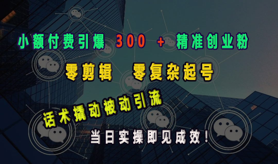 小额付费引爆 300 + 精准创业粉，零剪辑、零复杂起号，话术撬动被动引流，当日实操即见成效！-创途网
