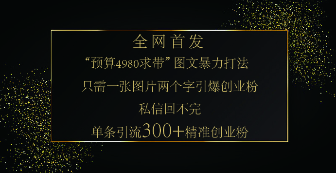 小红书，“预算 4980 带我飞” 的神奇图片引流法，堪称涨粉核武器！只需一张图，就能单条笔记凭借此方法，轻松引流 300 + 精准创业粉！-创途网