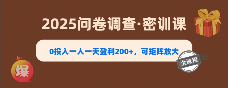 2025《问卷调查》0投入一人一天盈利200+，可矩阵放大-创途网