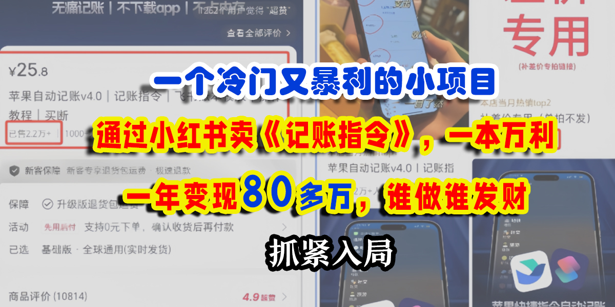 一个冷门又暴利的小项目，通过小红书卖《记账指令》，一本万利，一年变现80多万，谁做谁发财-创途网